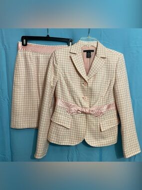 Apostrophe Pink Houndstooth Blazer with Satin Bow Waist